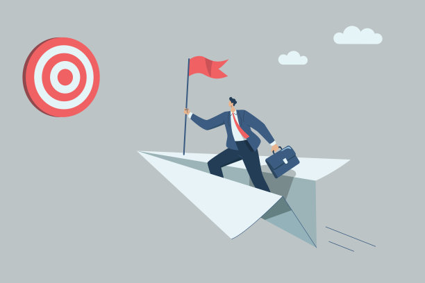 雄心勃勃的商人领袖飞高纸飞机事业上的成功。为既定的目标而努力。商业眼光要看到机会。矢量设计插图。图片下载