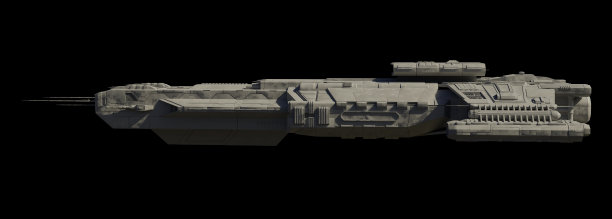 太空船母舰孤立在黑色-左侧视图有阴影图片下载