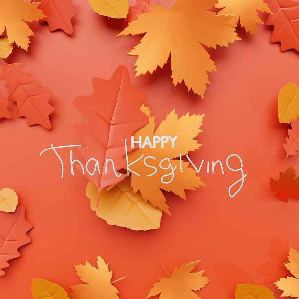 感恩节快乐的概念。花环的秋天的叶子在一个橙色的背景与快乐的感恩节文字。图片下载