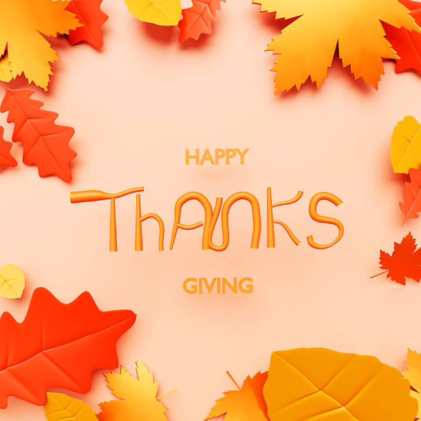 感恩节快乐的概念。花环的秋天的叶子在一个橙色的背景与快乐的感恩节文字。图片下载