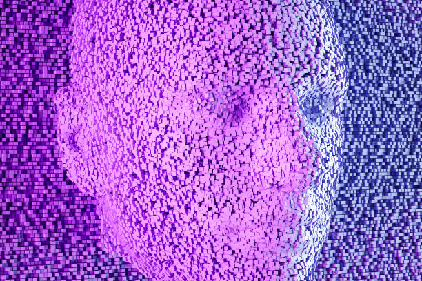 人工智能，深度学习，技术背景。用立方体颗粒溶解人脸。图片下载