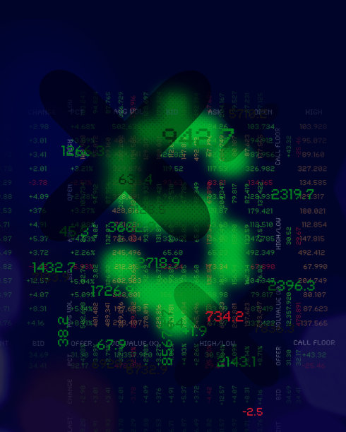 Fintech。模糊的美元符号与财务数字。交易屏幕数据。图片下载