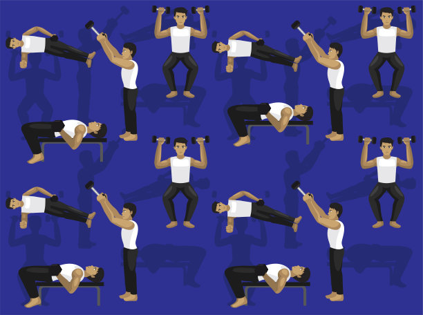 漫画人哑铃姿势卡通无缝壁纸背景图片下载