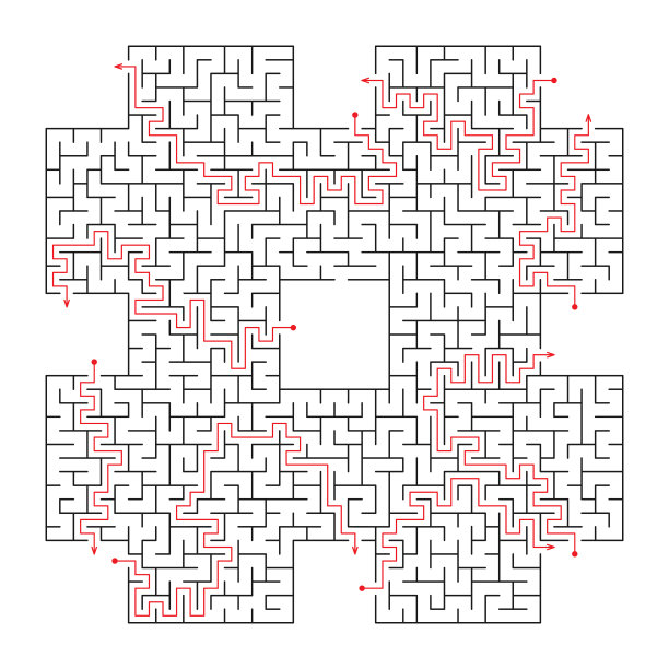 孩子们的教育游戏找到了正确的道路。迷宫是一个谜题。黑白矢量插图图片下载