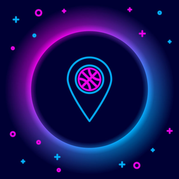 发光的霓虹灯线规划战略概念图标孤立的黑色背景。篮球杯的队形与战术。色彩缤纷的轮廓概念。向量图片下载