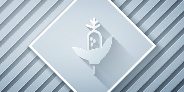 剪纸风格玉米图标，灰色背景矢量素材图片下载