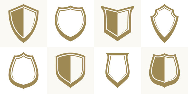 经典的盾牌收集矢量设计元素，防御和安全图标，空白和空白弹药标志收集。图片下载