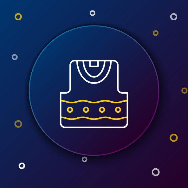 线马甲图标孤立的蓝色背景。色彩缤纷的轮廓概念。向量图片下载