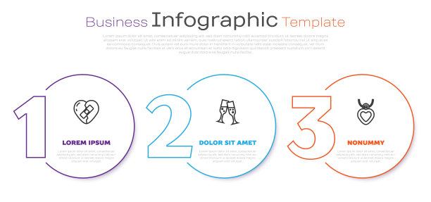 台词:治愈破碎的心，一杯香槟和项链。业务信息图表模板。向量图片下载