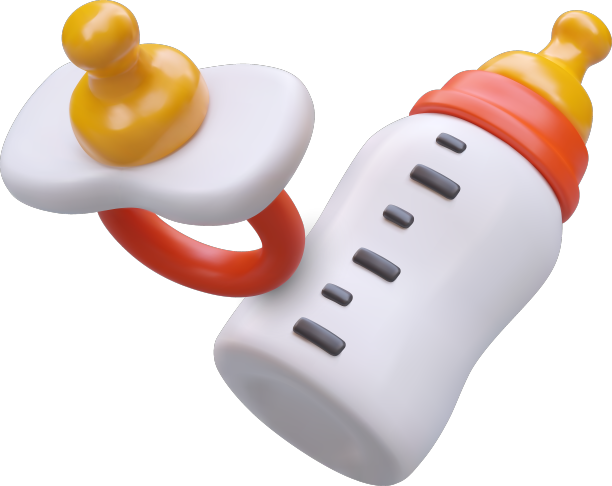 大3d奶瓶与食物和婴儿正畸图片下载