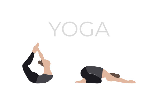 一位年轻女子摆瑜伽姿势。一个版本的瑜伽姿势的字符。图片下载