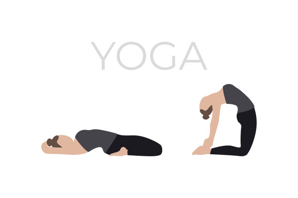 一位年轻女子摆瑜伽姿势。一个版本的瑜伽姿势的字符。图片下载