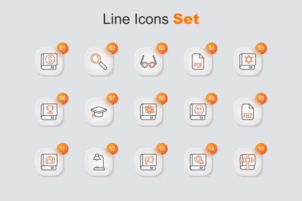 集线书作为礼物，关于妇女，台灯，相册画廊，FB2文件，和物理图标。向量图片下载