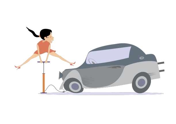 年轻女子和一辆破车图片下载