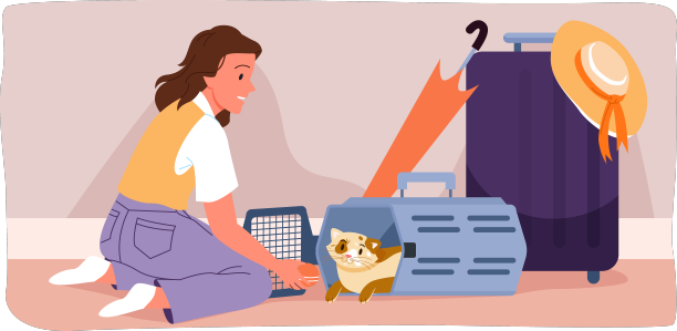 带宠物旅行，女人手拿玩具开门图片下载