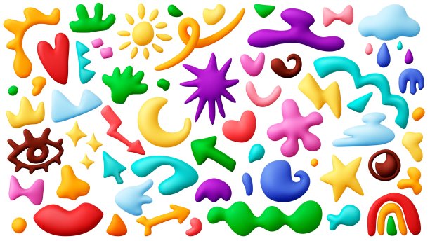 儿童3d表格。橡皮泥抽象元素，孤立现实的幼儿园工作坊。现实渲染当代简洁的矢量集合图片下载