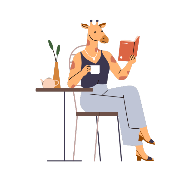 动物人物读物在咖啡馆放松图片下载