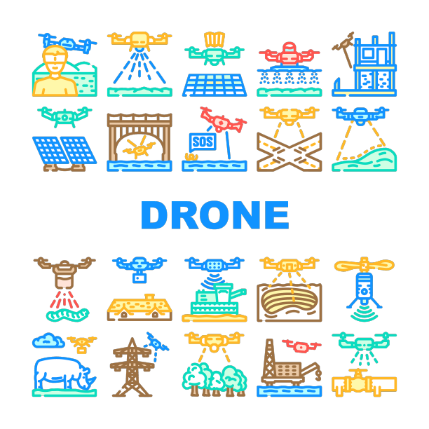 无人机使用技术图标集图片下载