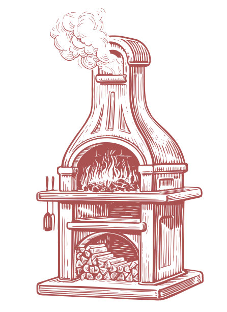 用于烧烤或烧烤的石制花园烤箱。开放的夏季厨房。复古素描矢量插图图片下载