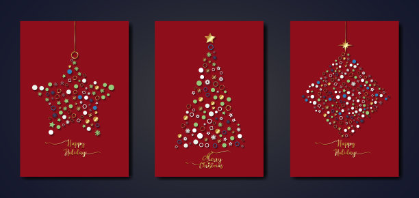 集圣诞快乐、节日快乐红卡、贺卡、海报、年封为一体。设计模板与排版，季节愿望在丰富多彩的极简主义风格的网络，社交媒体，印刷图片下载