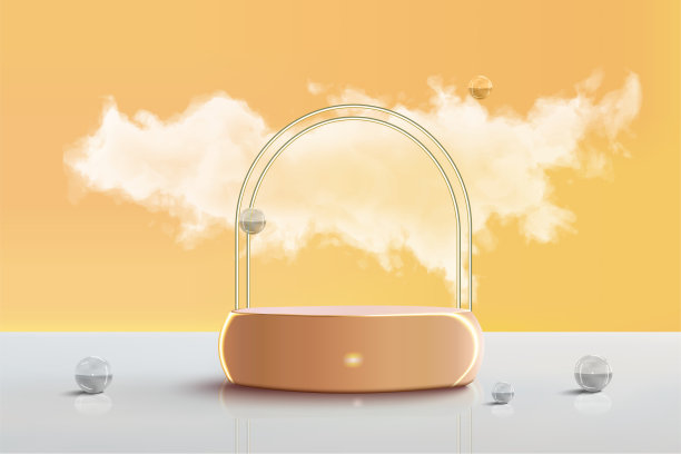 领奖台展台的场景与现实的云和玻璃球植入产品图片下载