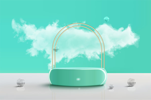 领奖台展台的场景与现实的云和玻璃球植入产品图片下载