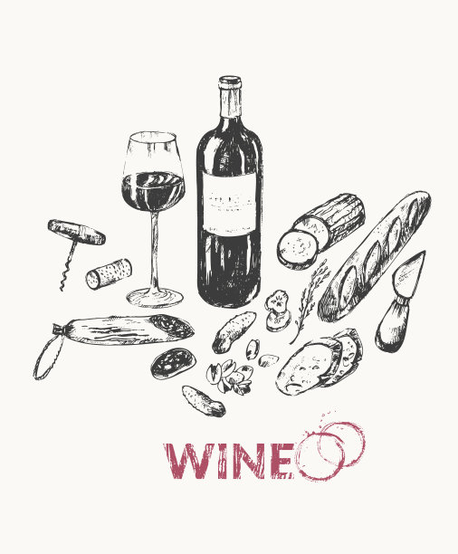手绘葡萄酒插图集。图片下载