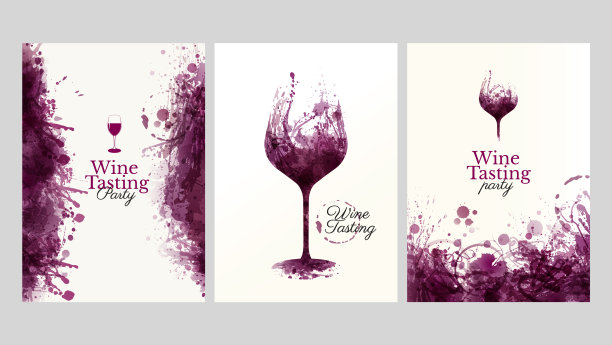 插图的酒杯和背景与红酒污渍图片下载