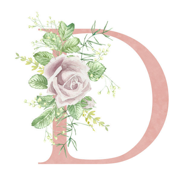 花卉字母字母d字母字母是粉红色的，用水彩玫瑰装饰。图片下载