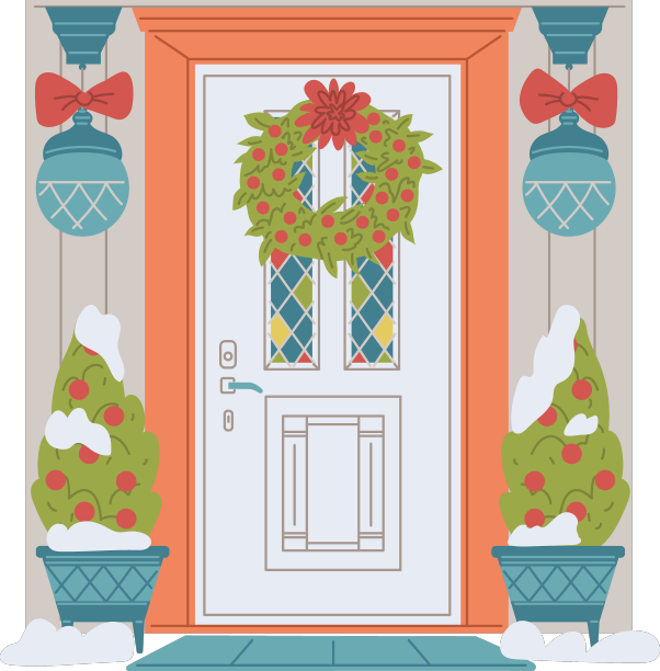 入口白色的门为圣诞节而装饰图片下载