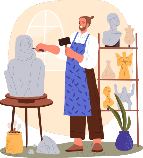 雕刻家用凿子雕刻雕像图片下载