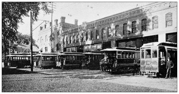 汉普顿县，马萨诸塞州的古董图像:电车车站图片下载