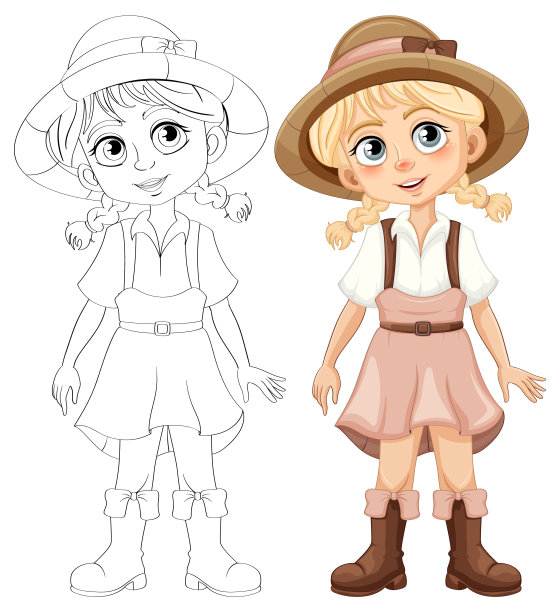 可爱的女孩与快乐的微笑:卡通人物图片下载