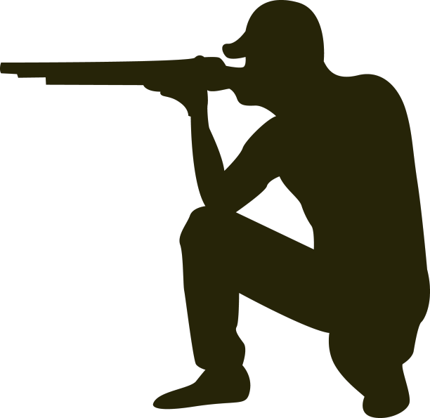 猎人猎枪左面向瞄准坐着图片下载