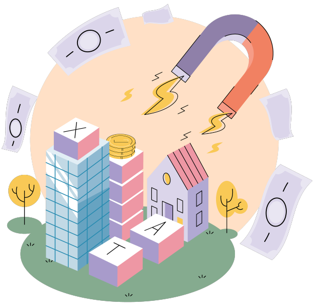 巨大的磁铁吸引着飞来飞去的金钱图片下载