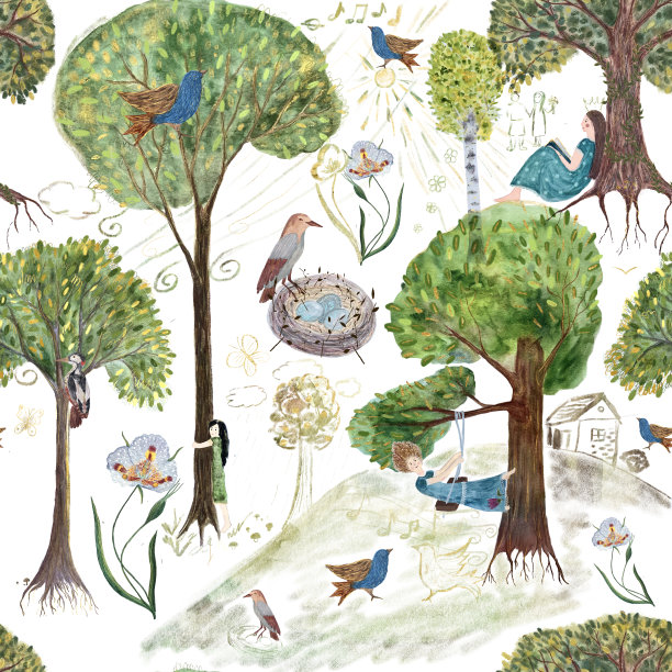 手绘水彩梦幻图案在白色图片下载