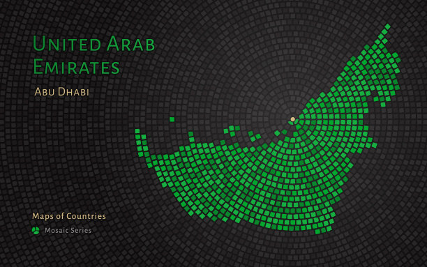 阿拉伯联合酋长国与阿布扎比的地图以马赛克图案显示。图片下载