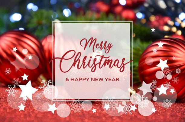 圣诞快乐和新年快乐贺卡上散景闪亮的红色背景照片图像图片下载