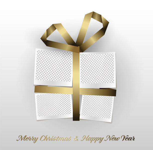 圣诞灯家庭照片卡片布局模板与圣诞礼物图片下载