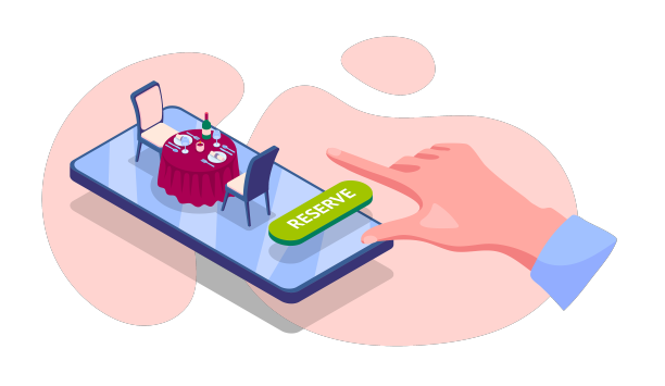 彩色在线预订的咖啡厅概念桌图片下载