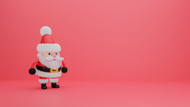 3D渲染可爱的圣诞老人卡通风格的红色背景与复制空间。图片下载