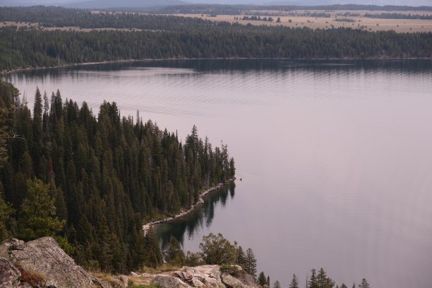 珍妮湖位于大提顿国家公园内。风景照片的高山湖泊周围的提顿山脉和常绿树木。图片下载