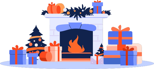手绘壁炉装饰的圣诞节图片下载