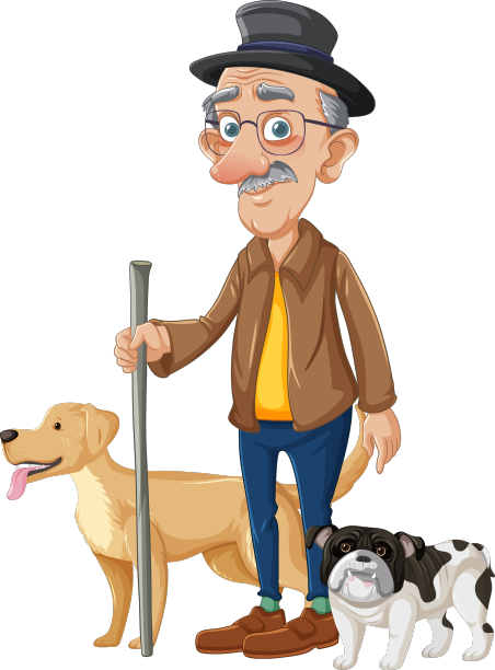 爷爷拄着拐杖和狗站在一起图片下载
