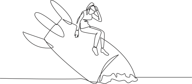 单线画画的女商人坐着图片下载