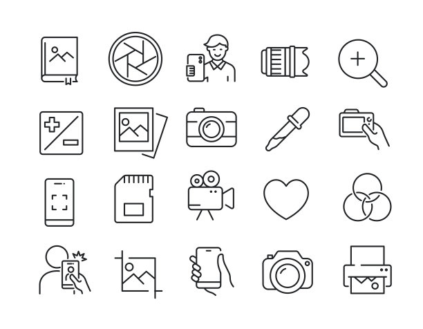 摄影线图标。可编辑的中风。网站营销设计，logo, app，模板，ui等。矢量插图。图片下载