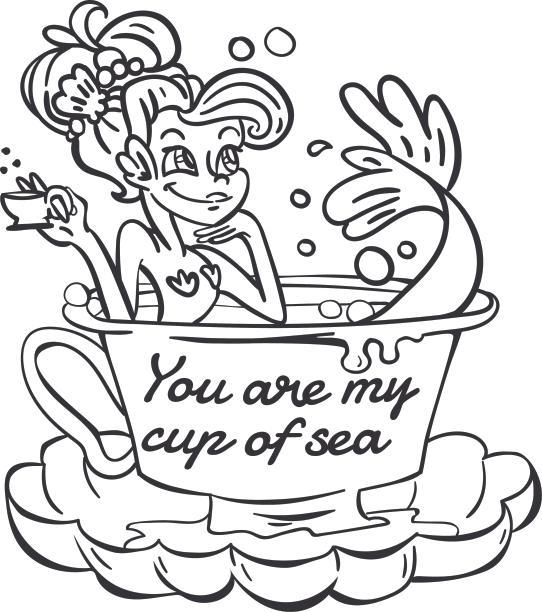美人鱼沐浴茶杯，喝茶黑轮廓图片下载