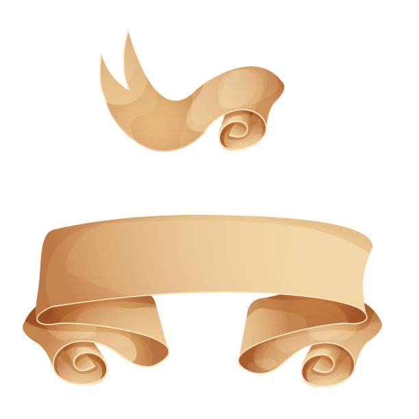 卡通风格羊皮纸卷轴横幅游戏UI元素矢量素材，白色背景图片下载