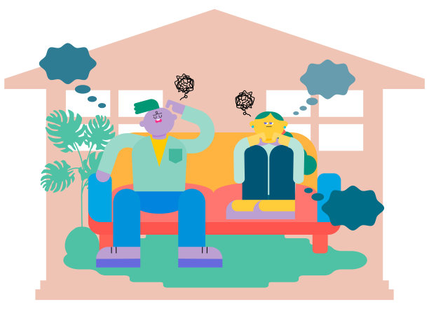 一男一女因压力过大而身体不适，在家休息图片下载