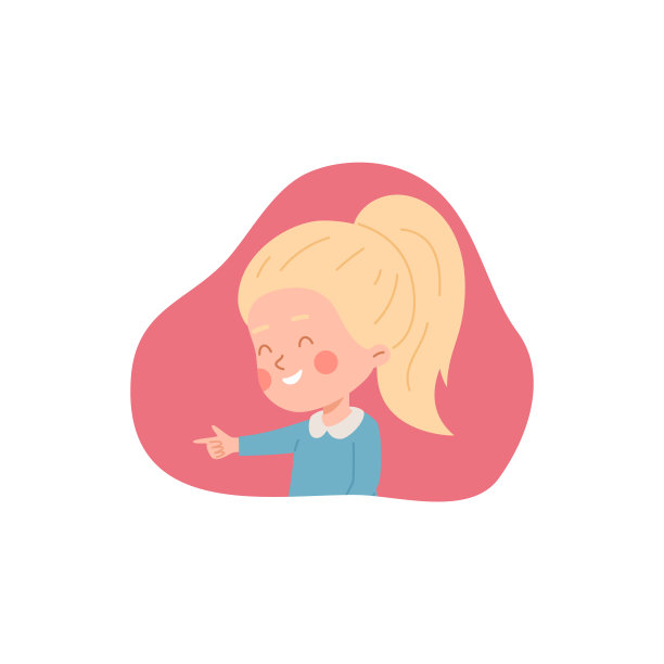 笑着的女孩用食指指着左边。图片下载